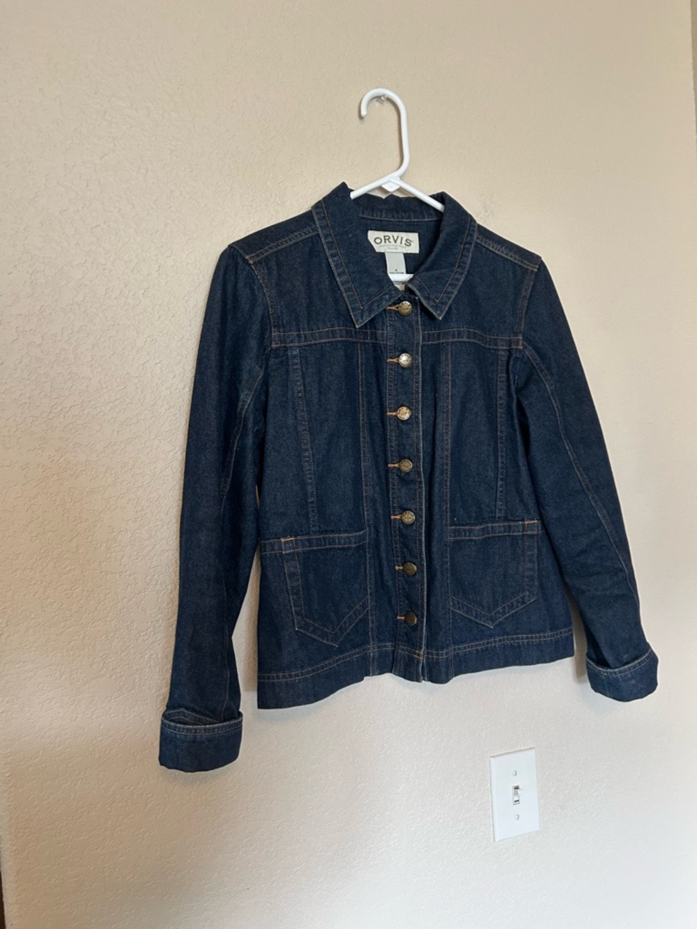 Orvis Dark Wash Denim Jacket Button Front Tailored Classic Jean Jacket Small - Picture 2 of 8